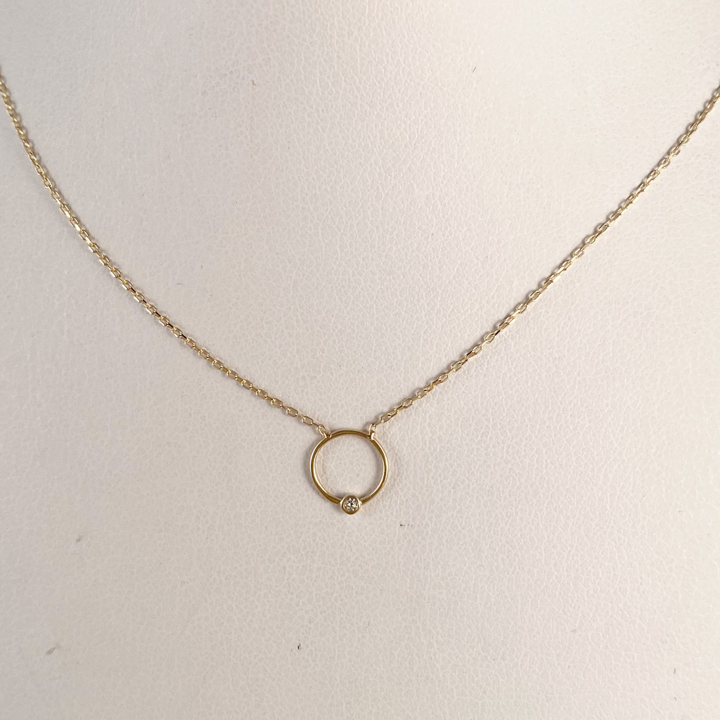 Žluté zlato minimalistický řetízek s kroužkem a zirkonem 40+2cm